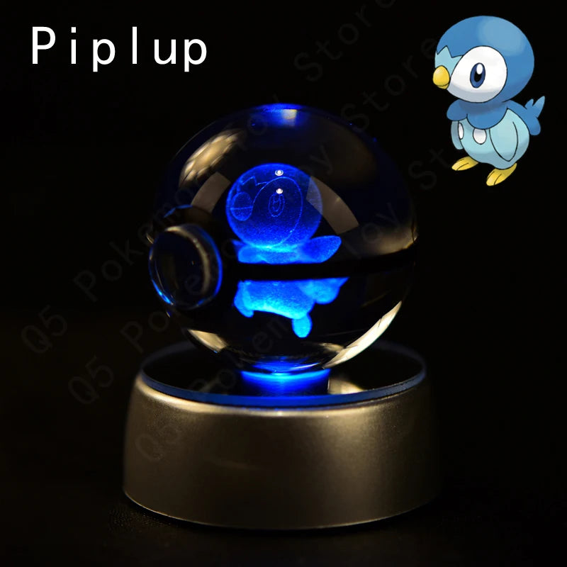 3D Pokémon Crystal Ball Lamp – Pikachu, Mew & Gengar LED Night Light with Pokéball Base