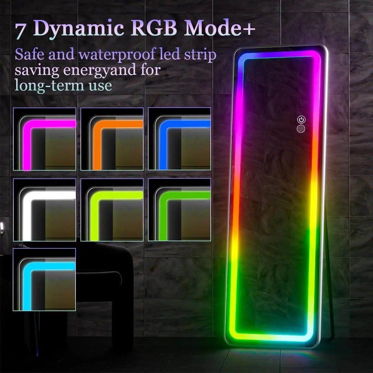 RGB Full Length Mirror, 60"x16" Full Body Mirror with LED Lights, Dimming & 7 Color Changing Lighting, Wall Mounted Hanging Mirr