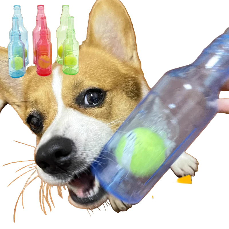 Beer Bottle Dog Chew Toy – Squeaky & Bite-Resistant with Tennis Ball Core