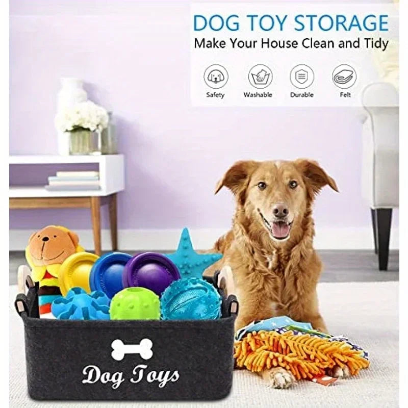 Felt Pet Toy Storage Box – Soft Organizer Basket for Dog & Cat Toys