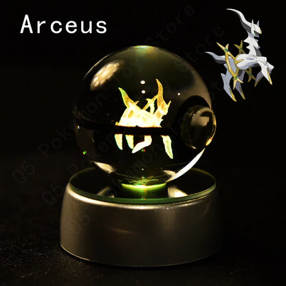 3D Pokémon Crystal Ball Lamp – Pikachu, Mew & Gengar LED Night Light with Pokéball Base