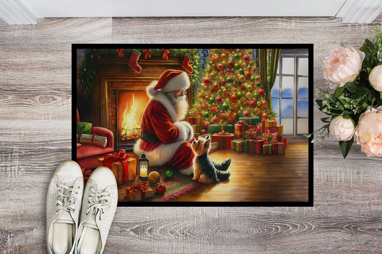 Yorkshire Terrier and Santa Claus Doormat