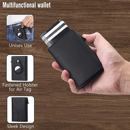 For Airtag Wallet Case Genuine Leather Credit Card Holder Magnetic Air Tag Cover