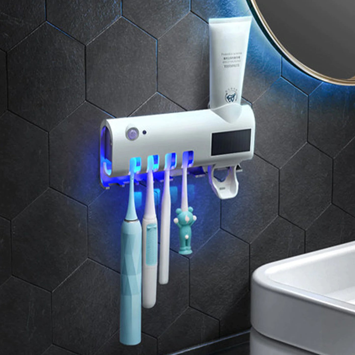 UV Sterilizing Toothbrush Organizer & Paste Dispenser