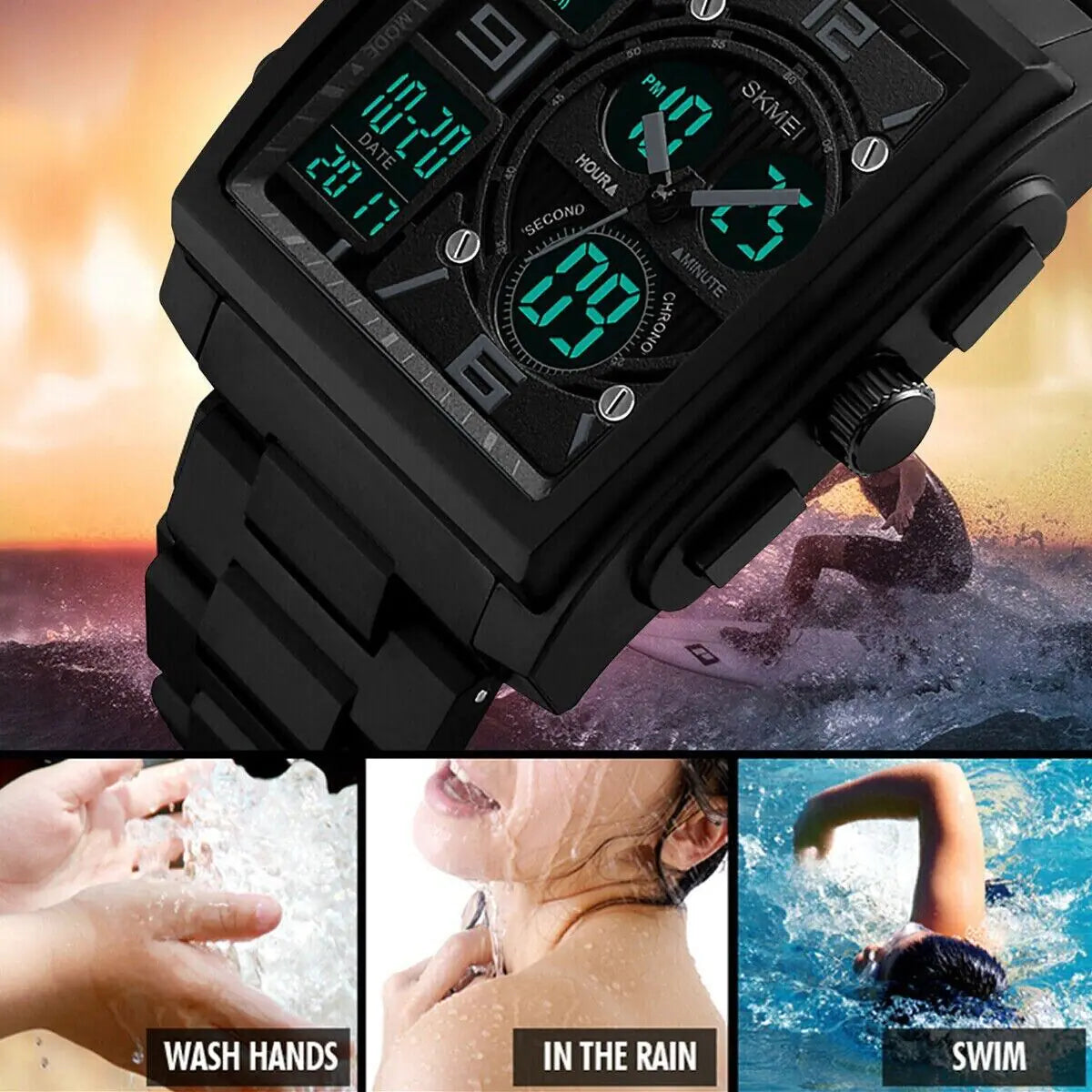 Chronograph Men's Digital Army Military Sport Quartz Analog Waterproof Watch