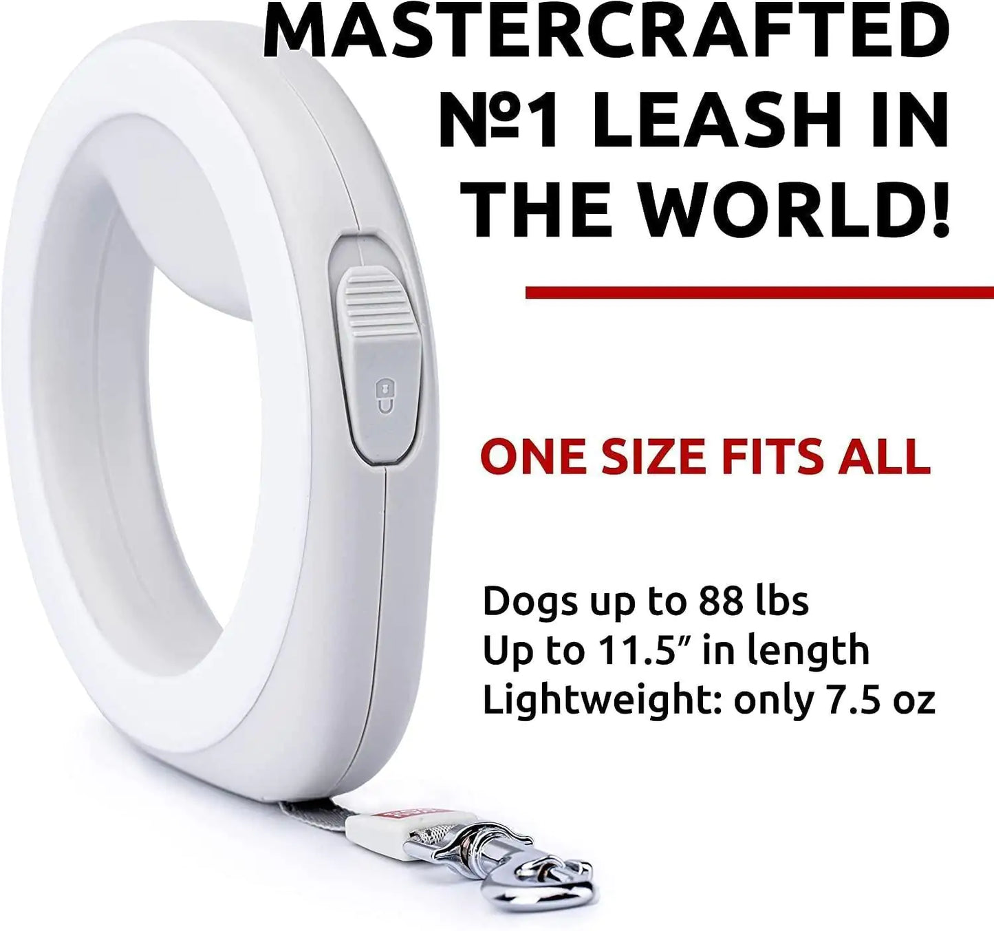 White Hands Free Retractable Dog Leash for Small Medium and Large Dogs 9.5 Ft