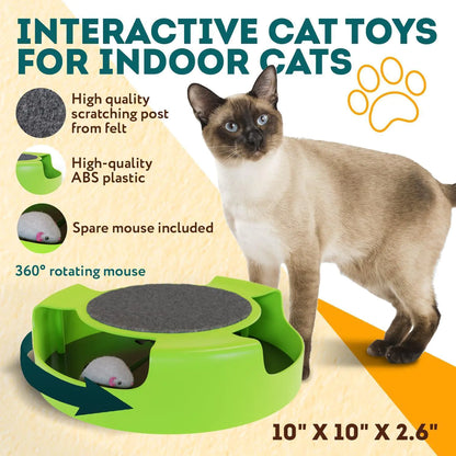 Interactive Cat Toys for Indoor Cats Green Spinning 360 Degrees Moving Mouse Pad