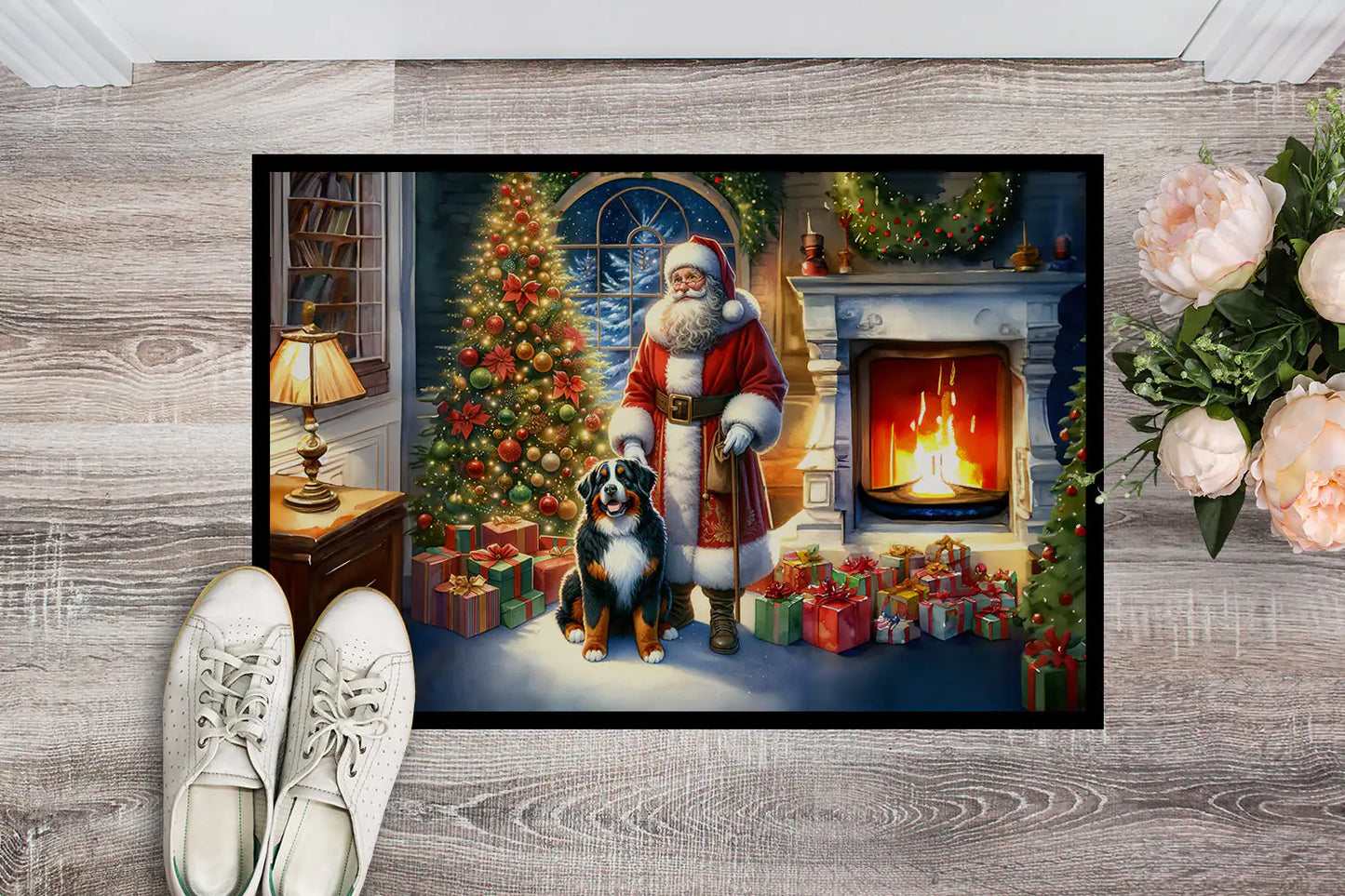 Bernese Mountain Dog and Santa Claus Doormat