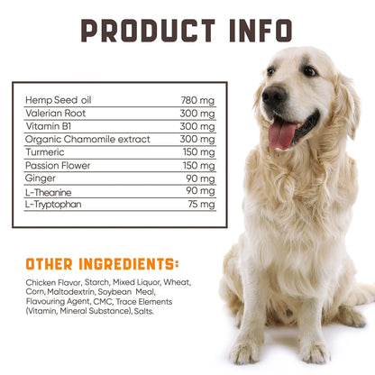 Natural Calming Chews for Dogs with Hemp Oil and Valerian Root Chicken (180)