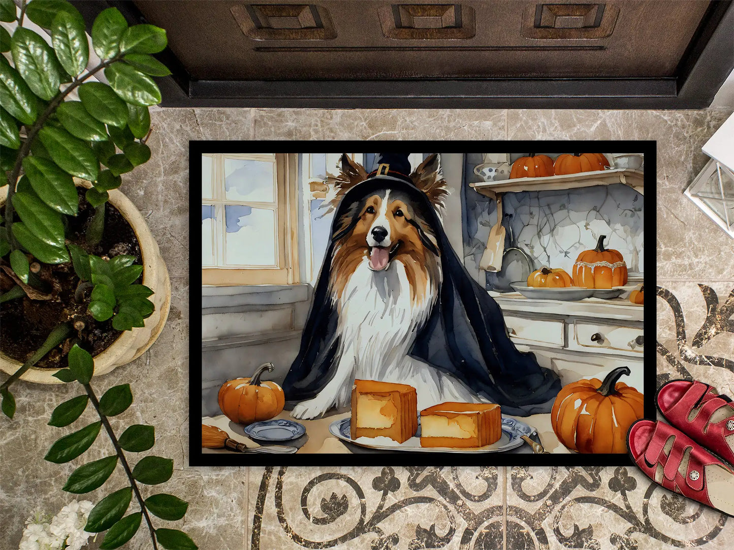 Sheltie Fall Kitchen Pumpkins Doormat