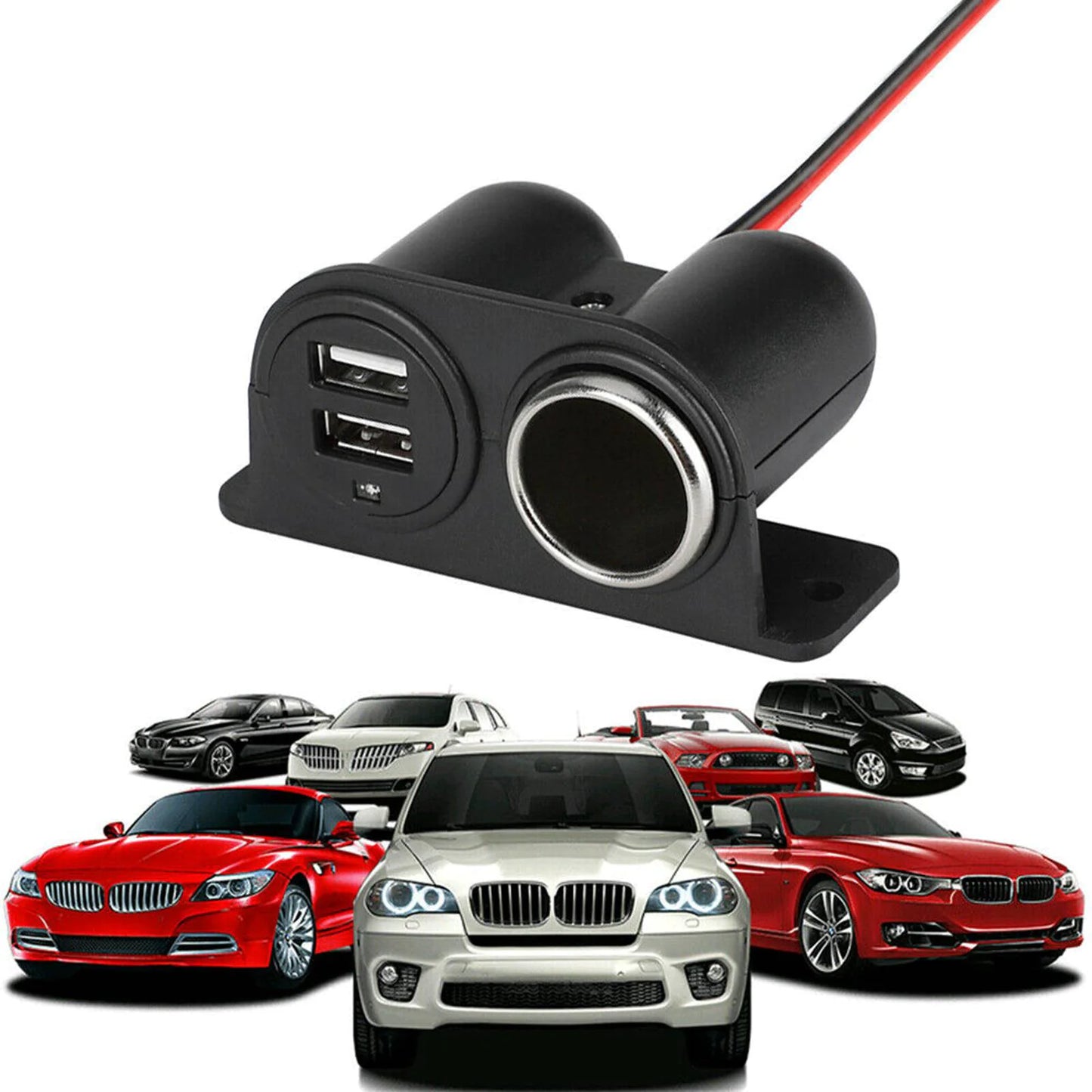 Car Cigarette Lighter Socket Splitter Dual USB Charger Power Adapter Outlet 12V