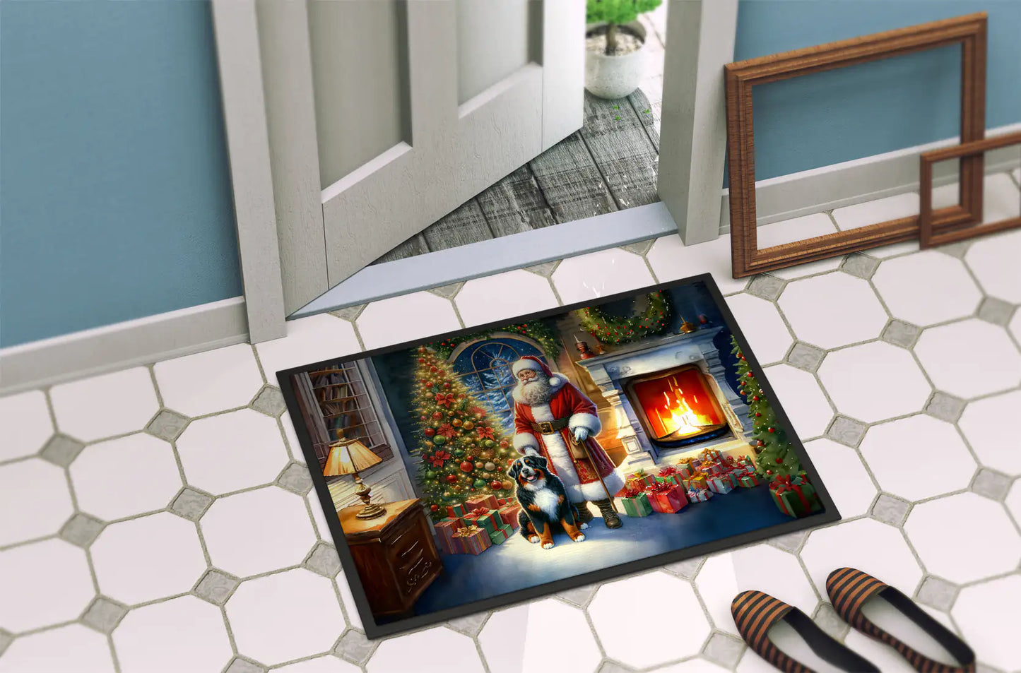 Bernese Mountain Dog and Santa Claus Doormat