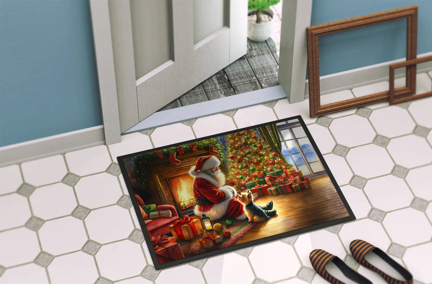 Yorkshire Terrier and Santa Claus Doormat