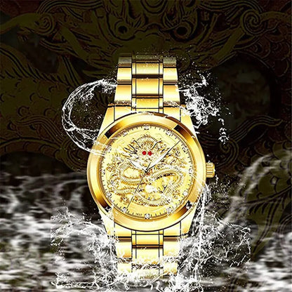 Business Gift Waterproof Gold Men's Diamond Quartz Watch Classic Stainless Steel